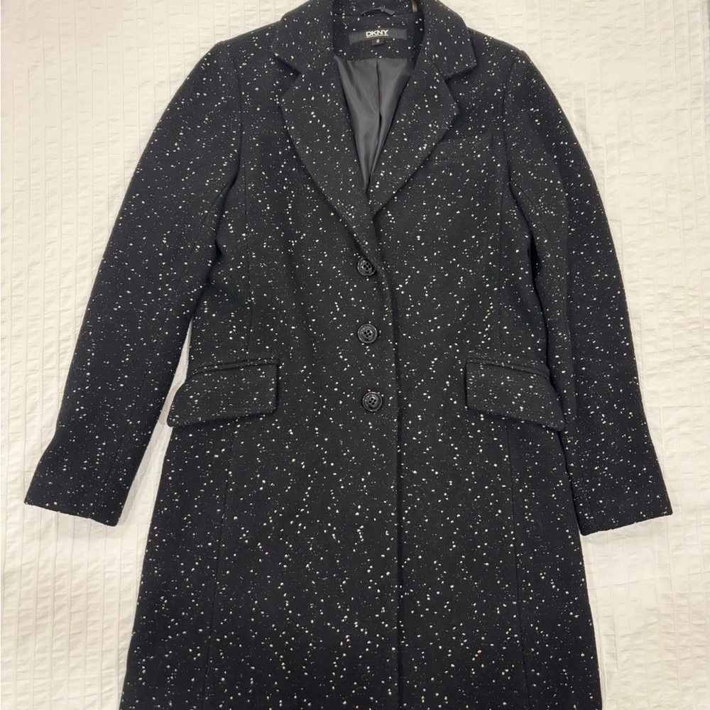 DKNY Black Coat with Metallic Speckled Detail